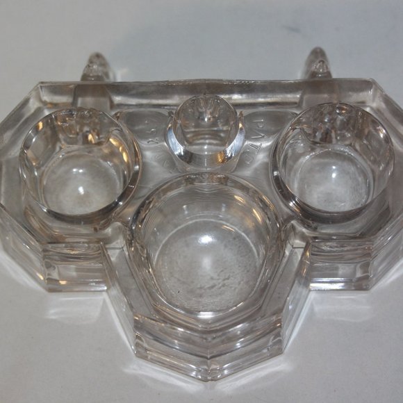 Vintage Desktop Glass Triple Inkwell Base Fountain Pen Rest Holder - Picture 1 of 4